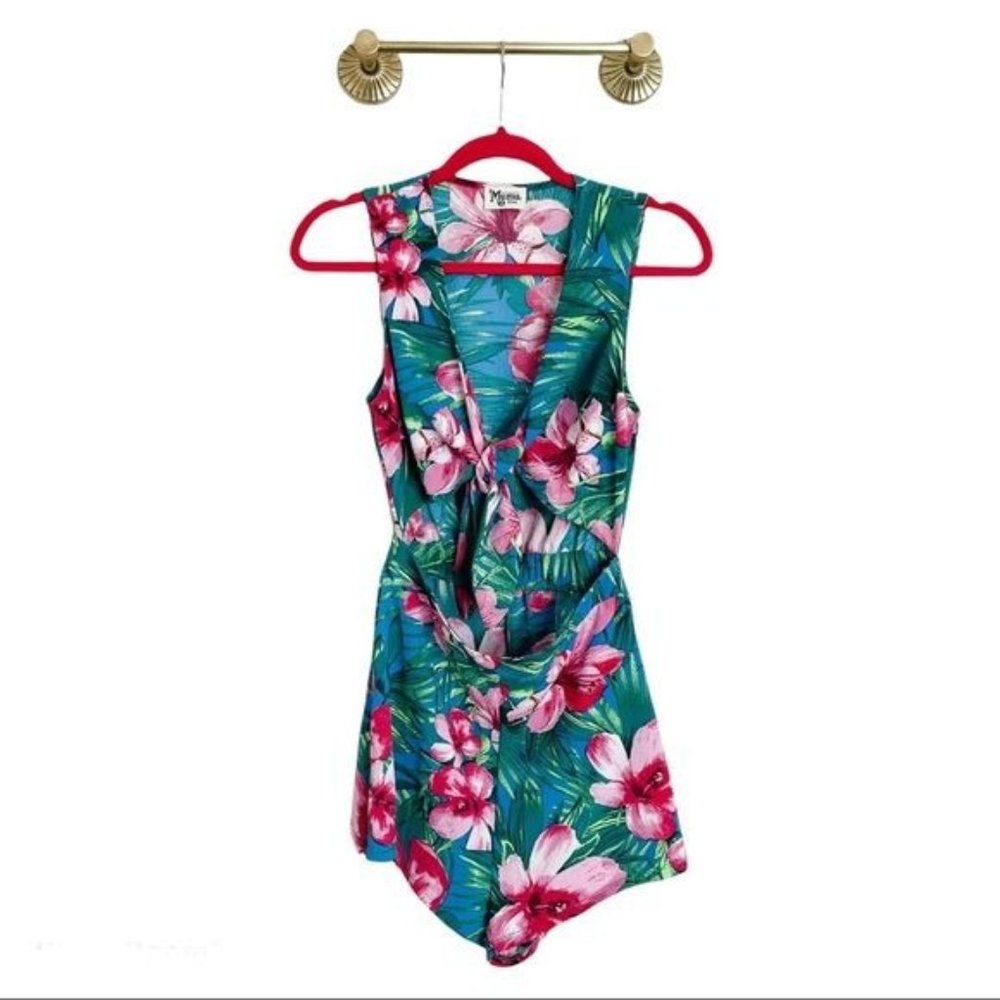 Show Me Your Mumu Women's Green & Pink Floral Romper Size Small